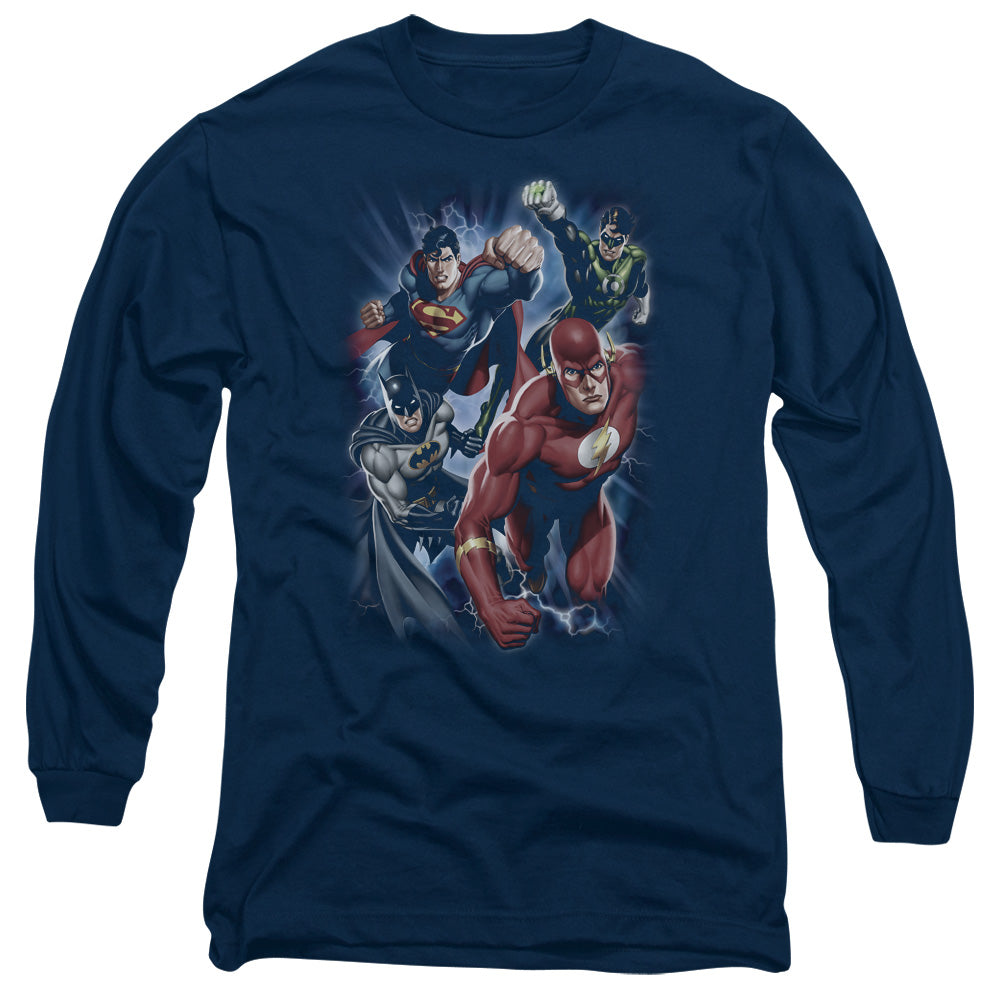 AN OFFCIALLY LICENSED JLA STORM CHASERS MEN'S LONG SLEEVE T-SHIRT NAVY