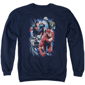 AN OFFCIALLY LICENSED JLA STORM CHASERS ADULT UNISEX CREWNECK SWEATSHIRT NAVY