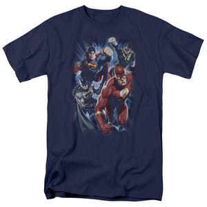 AN OFFCIALLY LICENSED JLA STORM CHASERS MEN'S REGULAR FIT T-SHIRT NAVY
