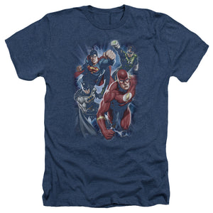 AN OFFCIALLY LICENSED JLA STORM CHASERS MEN'S HEATHER T-SHIRT NAVY