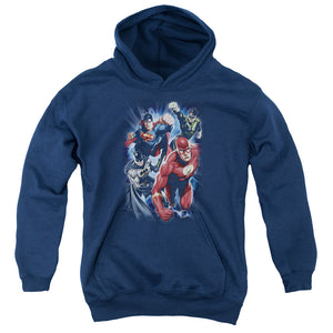 AN OFFCIALLY LICENSED JLA STORM CHASERS YOUTH HOODIE NAVY