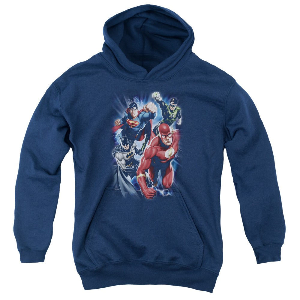 AN OFFCIALLY LICENSED JLA STORM CHASERS YOUTH HOODIE NAVY