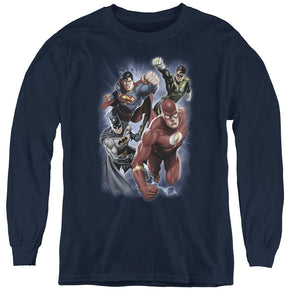 AN OFFCIALLY LICENSED JLA STORM CHASERS YOUTH LONG SLEEVE T-SHIRT NAVY