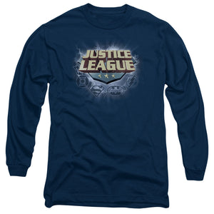 AN OFFCIALLY LICENSED JLA STORM LOGO MEN'S LONG SLEEVE T-SHIRT NAVY