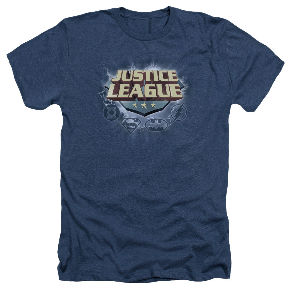 AN OFFCIALLY LICENSED JLA STORM LOGO MEN'S HEATHER T-SHIRT NAVY
