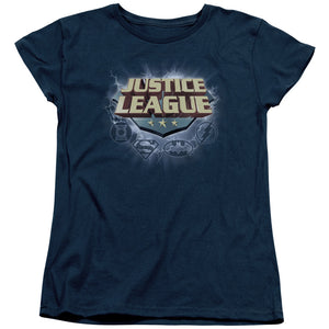AN OFFCIALLY LICENSED JLA STORM LOGO WOMEN'S REGULAR FIT T-SHIRT NAVY