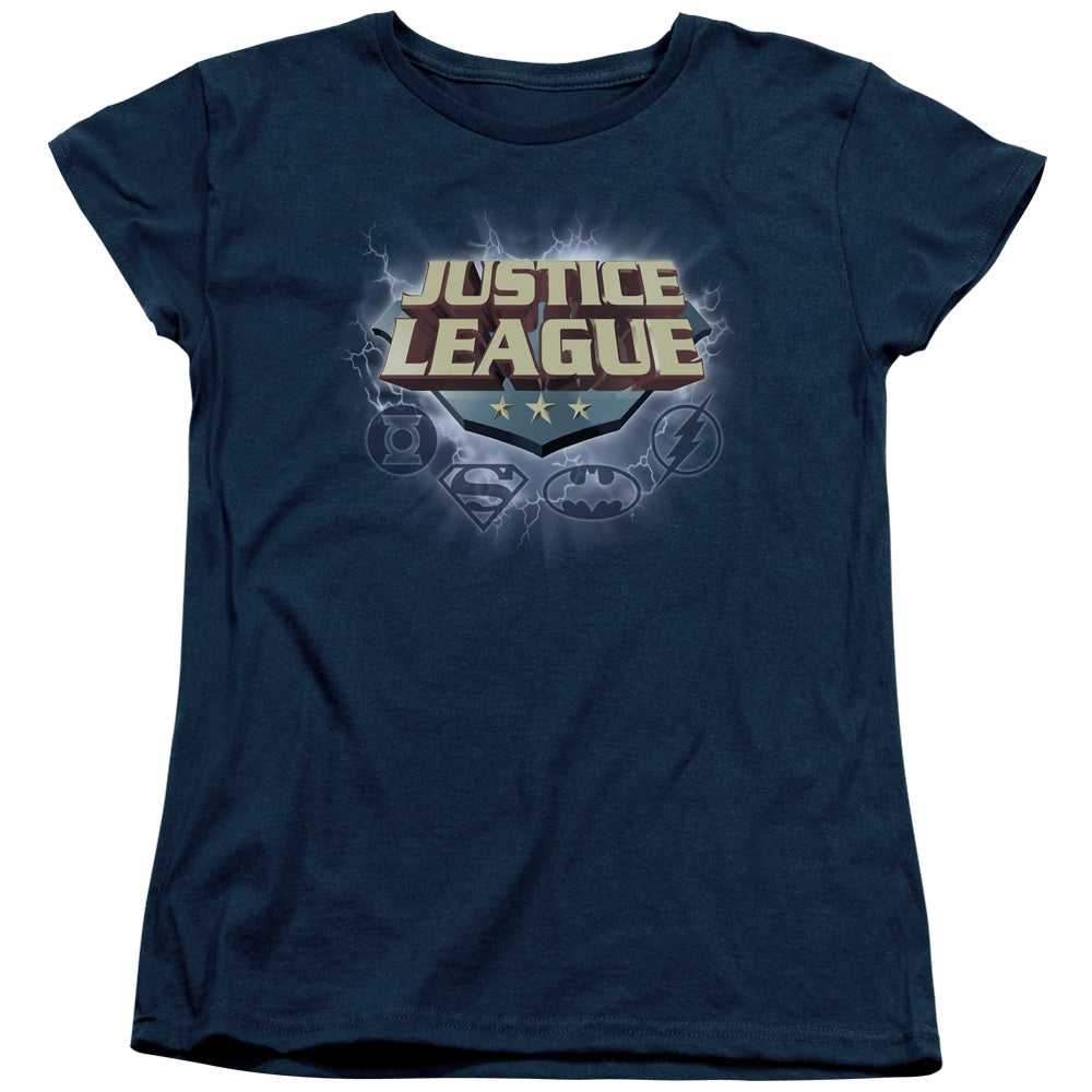 AN OFFCIALLY LICENSED JLA STORM LOGO WOMEN'S REGULAR FIT T-SHIRT NAVY