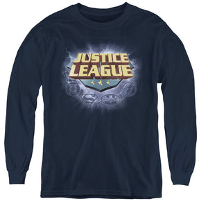 AN OFFCIALLY LICENSED JLA STORM LOGO YOUTH LONG SLEEVE T-SHIRT NAVY