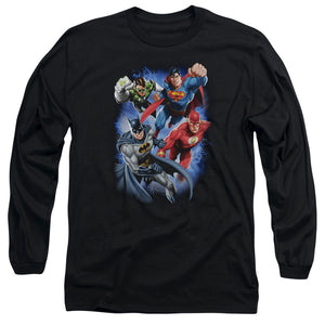 AN OFFCIALLY LICENSED JLA STORM MAKERS MEN'S LONG SLEEVE T-SHIRT BLACK