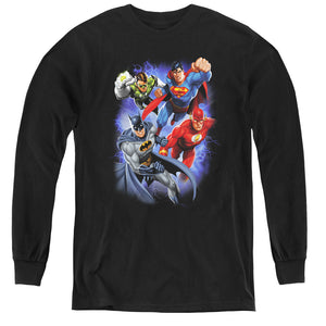 AN OFFCIALLY LICENSED JLA STORM MAKERS YOUTH LONG SLEEVE T-SHIRT BLACK