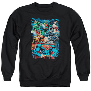 AN OFFCIALLY LICENSED JLA JUSTICE IS SERVED ADULT UNISEX CREWNECK SWEATSHIRT BLACK