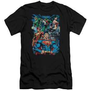AN OFFCIALLY LICENSED JLA JUSTICE IS SERVED MEN'S PREMIUM SLIM FIT T-SHIRT BLACK