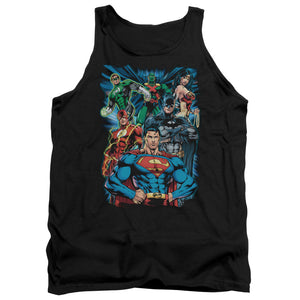 AN OFFCIALLY LICENSED JLA JUSTICE IS SERVED ADULT UNISEX TANK TOP BLACK