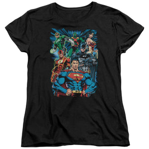 AN OFFCIALLY LICENSED JLA JUSTICE IS SERVED WOMEN'S REGULAR FIT T-SHIRT BLACK