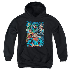 AN OFFCIALLY LICENSED JLA JUSTICE IS SERVED YOUTH HOODIE BLACK