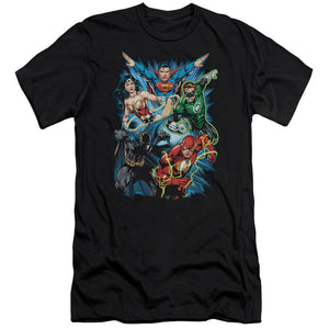AN OFFCIALLY LICENSED JLA JL ASSEMBLE MEN'S PREMIUM SLIM FIT T-SHIRT BLACK