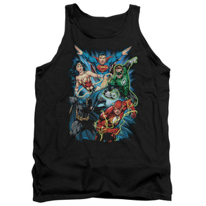 AN OFFCIALLY LICENSED JLA JL ASSEMBLE ADULT UNISEX TANK TOP BLACK