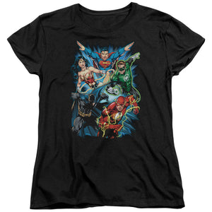 AN OFFCIALLY LICENSED JLA JL ASSEMBLE WOMEN'S REGULAR FIT T-SHIRT BLACK