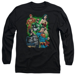 AN OFFCIALLY LICENSED JLA WILL POWER MEN'S LONG SLEEVE T-SHIRT BLACK