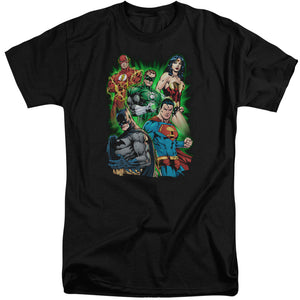 AN OFFCIALLY LICENSED JLA WILL POWER MEN'S TALL FIT T-SHIRT BLACK