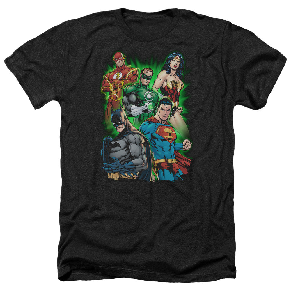 AN OFFCIALLY LICENSED JLA WILL POWER MEN'S HEATHER T-SHIRT CHARCOAL