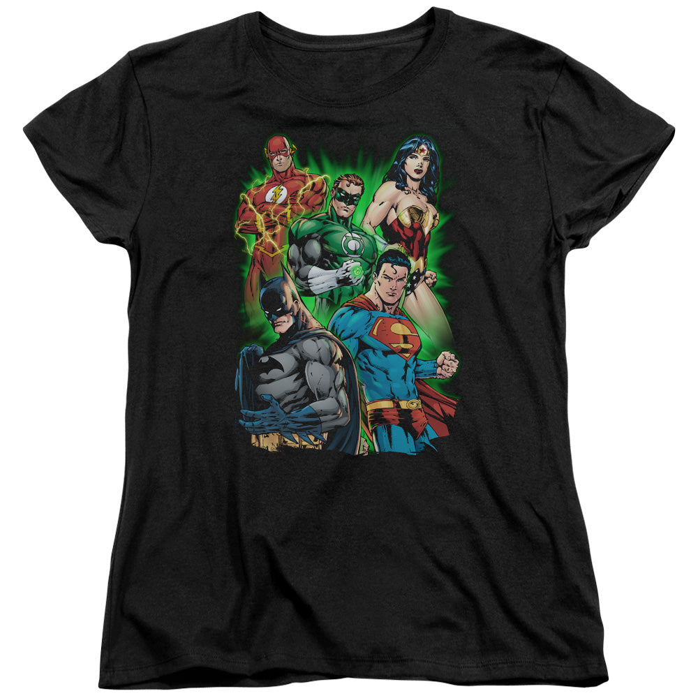 AN OFFCIALLY LICENSED JLA WILL POWER WOMEN'S REGULAR FIT T-SHIRT BLACK