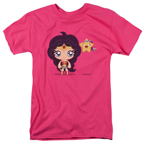 AN OFFCIALLY LICENSED JLA CUTE WONDER WOMAN MEN'S REGULAR FIT T-SHIRT HOT PINK