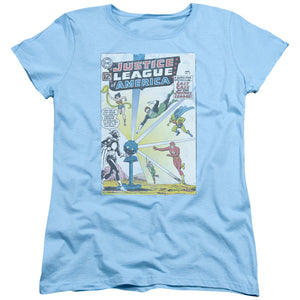 AN OFFCIALLY LICENSED JLA VINTAGE COVER 12 WOMEN'S REGULAR FIT T-SHIRT LIGHT BLUE