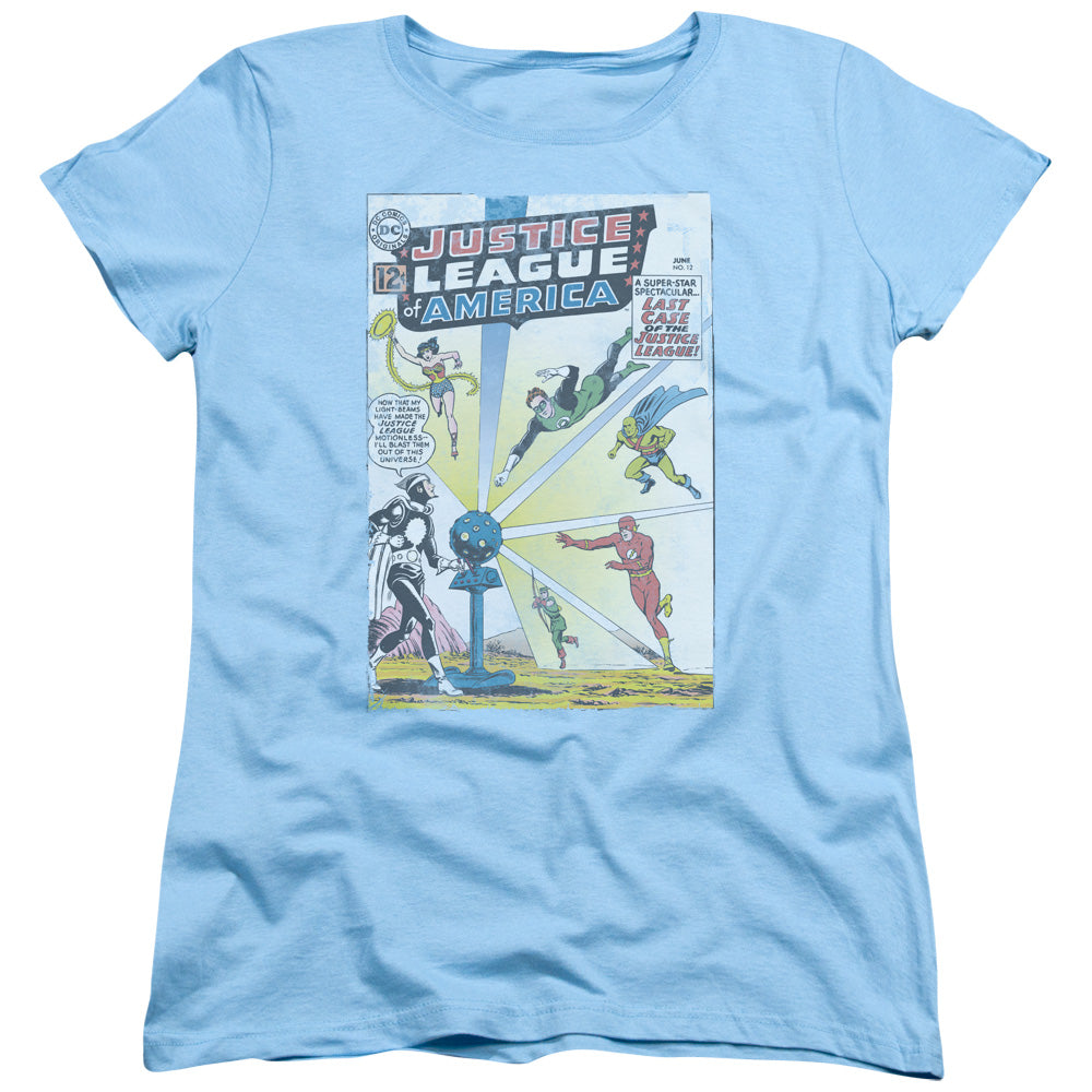 AN OFFCIALLY LICENSED JLA VINTAGE COVER 12 WOMEN'S REGULAR FIT T-SHIRT LIGHT BLUE