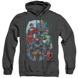 AN OFFCIALLY LICENSED JLA THE FOUR ADULT UNISEX HEATHER PULLOVER HOODIE BLACK