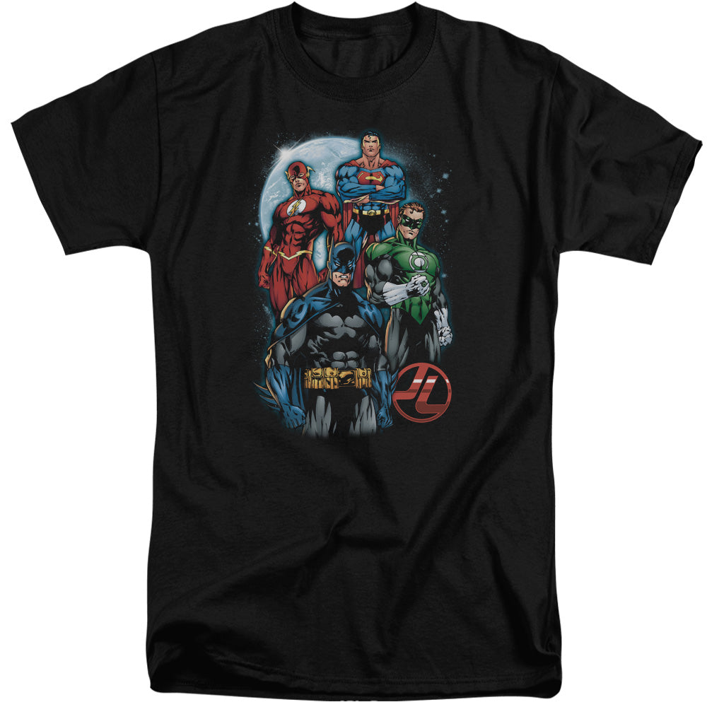 AN OFFCIALLY LICENSED JLA THE FOUR MEN'S TALL FIT T-SHIRT BLACK