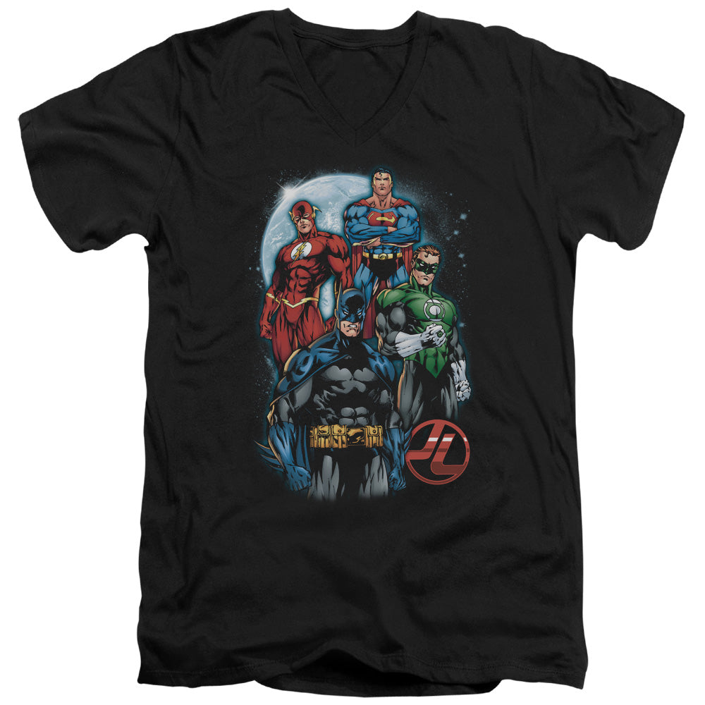 AN OFFCIALLY LICENSED JLA THE FOUR MEN'S V-NECK T-SHIRT BLACK