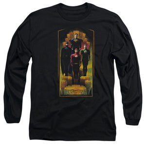 AN OFFCIALLY LICENSED JLA DECO MEN'S LONG SLEEVE T-SHIRT BLACK