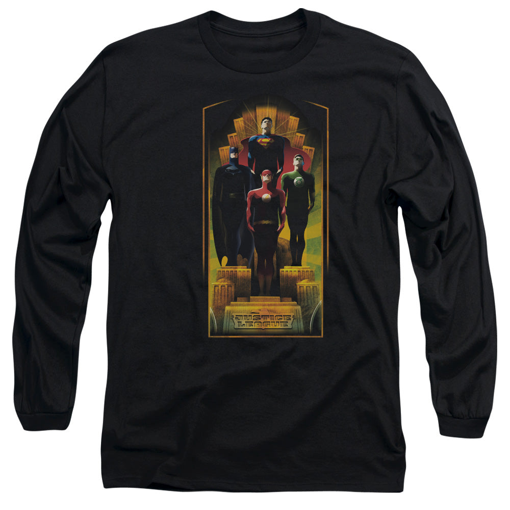 AN OFFCIALLY LICENSED JLA DECO MEN'S LONG SLEEVE T-SHIRT BLACK