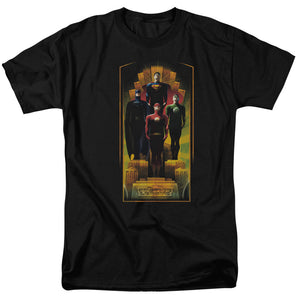 AN OFFCIALLY LICENSED JLA DECO MEN'S REGULAR FIT T-SHIRT BLACK