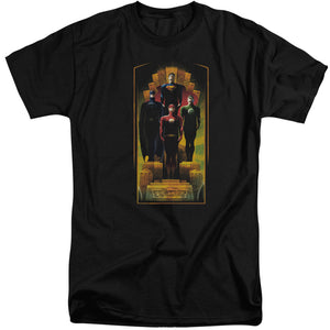 AN OFFCIALLY LICENSED JLA DECO MEN'S TALL FIT T-SHIRT BLACK