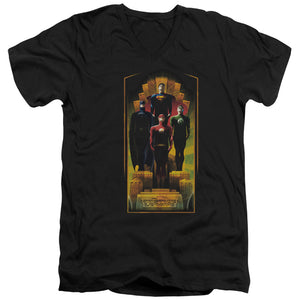 AN OFFCIALLY LICENSED JLA DECO MEN'S V-NECK T-SHIRT BLACK
