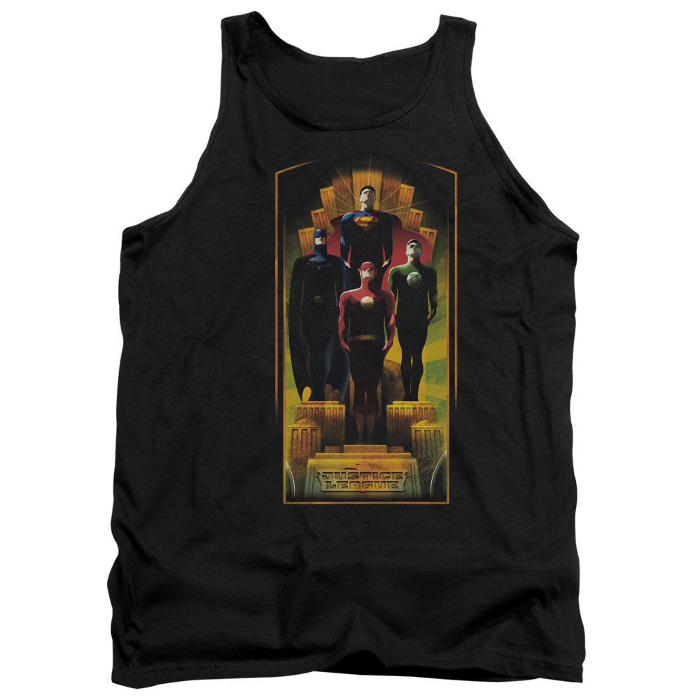 AN OFFCIALLY LICENSED JLA DECO ADULT UNISEX TANK TOP BLACK