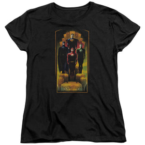 AN OFFCIALLY LICENSED JLA DECO WOMEN'S REGULAR FIT T-SHIRT BLACK