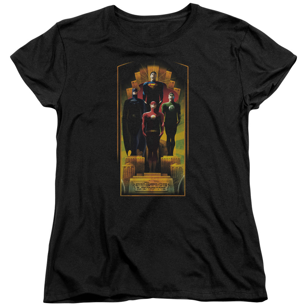 AN OFFCIALLY LICENSED JLA DECO WOMEN'S REGULAR FIT T-SHIRT BLACK