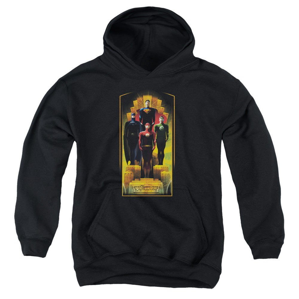 AN OFFCIALLY LICENSED JLA DECO YOUTH HOODIE BLACK