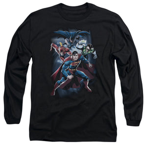 AN OFFCIALLY LICENSED JLA COSMIC CREW MEN'S LONG SLEEVE T-SHIRT BLACK