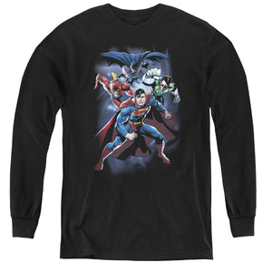 AN OFFCIALLY LICENSED JLA COSMIC CREW YOUTH LONG SLEEVE T-SHIRT BLACK