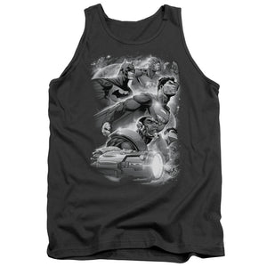 AN OFFCIALLY LICENSED JLA ATMOSPHERIC ADULT UNISEX TANK TOP CHARCOAL