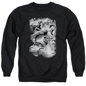 AN OFFCIALLY LICENSED JLA ATMOSPHERIC ADULT UNISEX CREWNECK SWEATSHIRT BLACK
