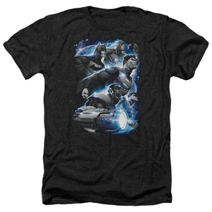 AN OFFCIALLY LICENSED JLA ATMOSPHERIC MEN'S HEATHER T-SHIRT CHARCOAL