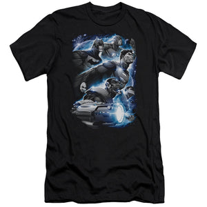 AN OFFCIALLY LICENSED JLA ATMOSPHERIC MEN'S PREMIUM SLIM FIT T-SHIRT BLACK