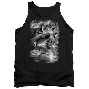 AN OFFCIALLY LICENSED JLA ATMOSPHERIC ADULT UNISEX TANK TOP BLACK