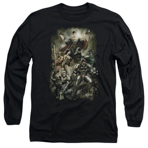AN OFFCIALLY LICENSED JLA AFTERMATH MEN'S LONG SLEEVE T-SHIRT BLACK