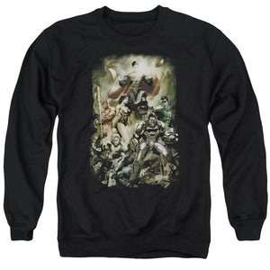 AN OFFCIALLY LICENSED JLA AFTERMATH ADULT UNISEX CREWNECK SWEATSHIRT BLACK